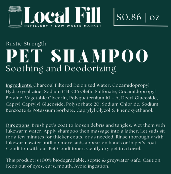 pure paws pet shampoo– sold by the ounce | refillable