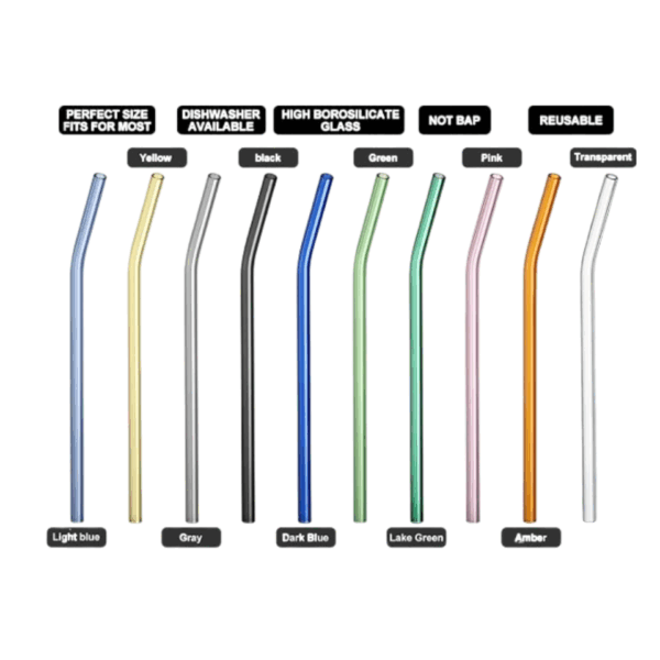 glass drinking straw | bent neck – multiple colors